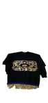 BLACK SWEATSHIRT GOLD PUFF VINYL LILITH FRINGED