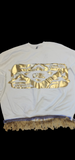 WHITE SWEATSHIRT GOLD PUFF VINYL LILITH FRINGED