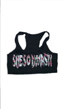 SHE SO DYNASTY SPORTS BRA PINK CAMO OVER BLACK SHE SO DYNASTY HEADBAND